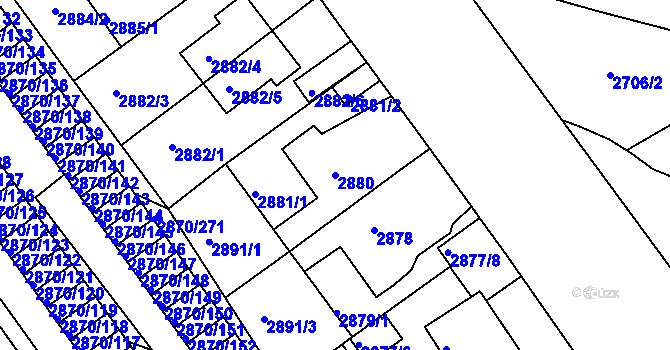 Parcela st. 2880 v KÚ Teplice, Katastrální mapa