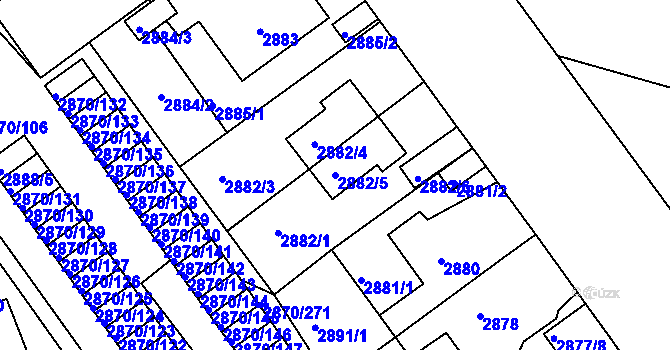 Parcela st. 2882/5 v KÚ Teplice, Katastrální mapa