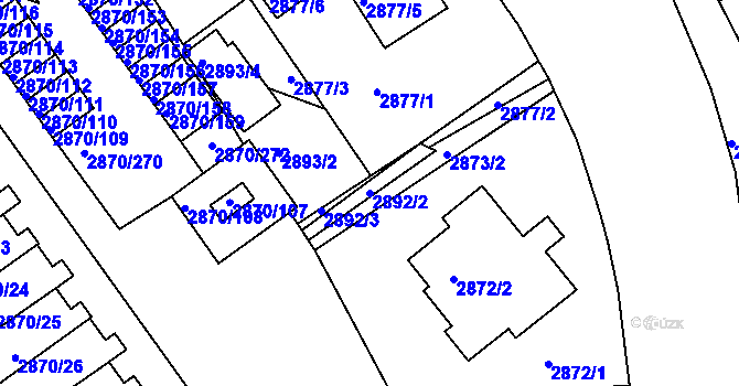 Parcela st. 2892/2 v KÚ Teplice, Katastrální mapa