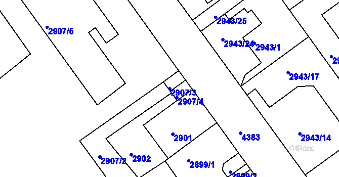 Parcela st. 2907/3 v KÚ Teplice, Katastrální mapa