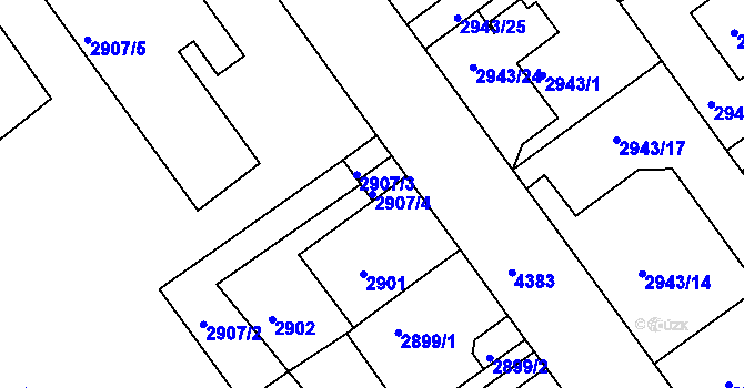 Parcela st. 2907/4 v KÚ Teplice, Katastrální mapa