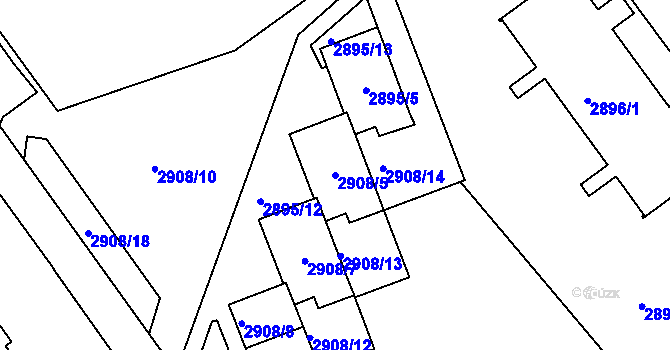Parcela st. 2908/5 v KÚ Teplice, Katastrální mapa