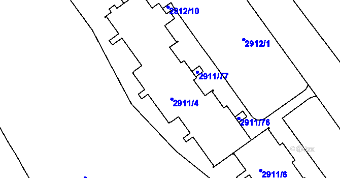 Parcela st. 2911/4 v KÚ Teplice, Katastrální mapa