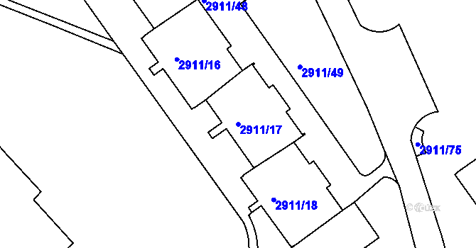 Parcela st. 2911/17 v KÚ Teplice, Katastrální mapa