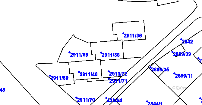 Parcela st. 2911/38 v KÚ Teplice, Katastrální mapa