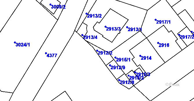 Parcela st. 2912/2 v KÚ Teplice, Katastrální mapa