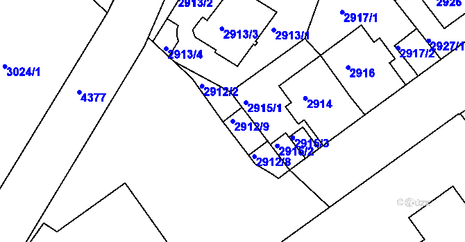 Parcela st. 2912/9 v KÚ Teplice, Katastrální mapa