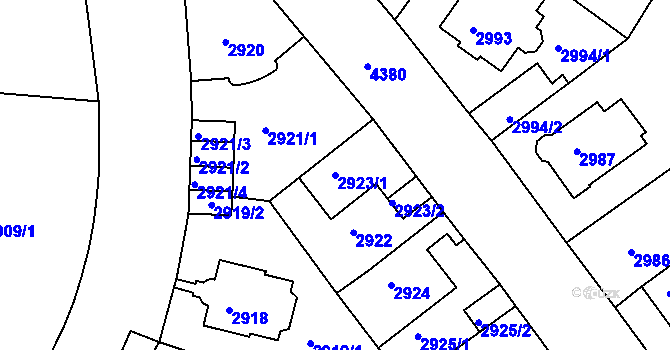 Parcela st. 2923/1 v KÚ Teplice, Katastrální mapa