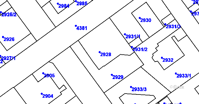 Parcela st. 2928 v KÚ Teplice, Katastrální mapa
