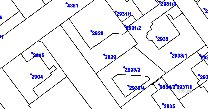 Parcela st. 2929 v KÚ Teplice, Katastrální mapa