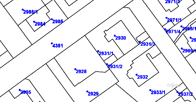 Parcela st. 2931/1 v KÚ Teplice, Katastrální mapa