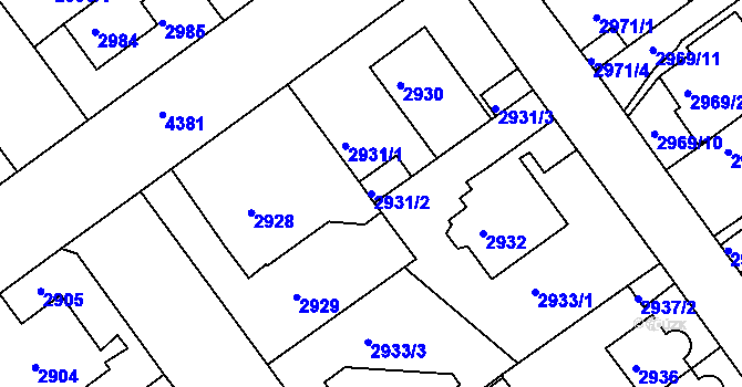 Parcela st. 2931/2 v KÚ Teplice, Katastrální mapa
