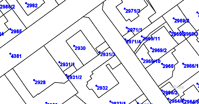 Parcela st. 2931/3 v KÚ Teplice, Katastrální mapa