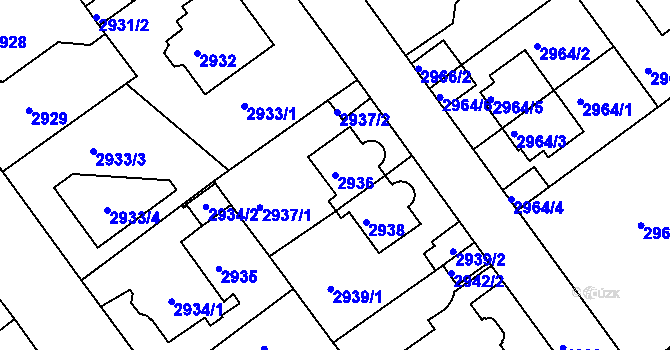 Parcela st. 2936 v KÚ Teplice, Katastrální mapa