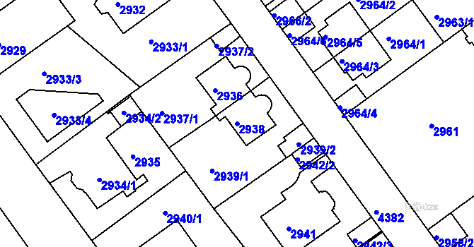 Parcela st. 2938 v KÚ Teplice, Katastrální mapa