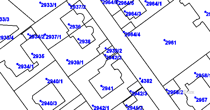 Parcela st. 2942/2 v KÚ Teplice, Katastrální mapa