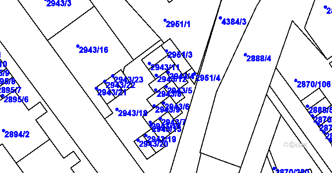 Parcela st. 2943/5 v KÚ Teplice, Katastrální mapa