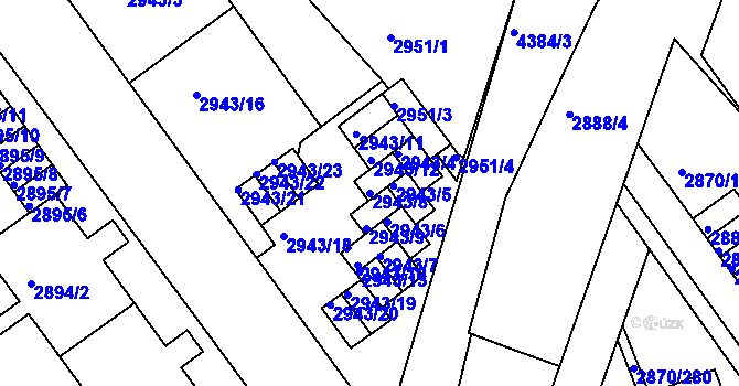 Parcela st. 2943/8 v KÚ Teplice, Katastrální mapa