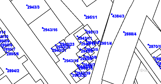 Parcela st. 2943/12 v KÚ Teplice, Katastrální mapa