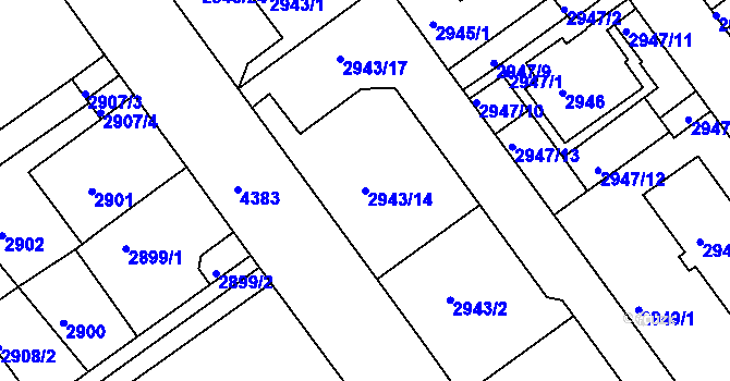 Parcela st. 2943/14 v KÚ Teplice, Katastrální mapa