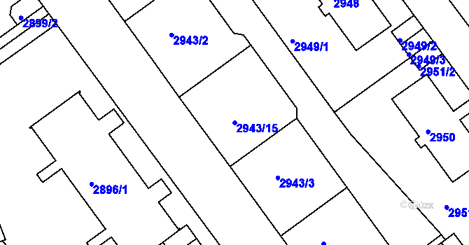 Parcela st. 2943/15 v KÚ Teplice, Katastrální mapa