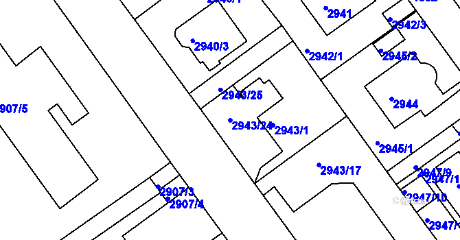Parcela st. 2943/24 v KÚ Teplice, Katastrální mapa