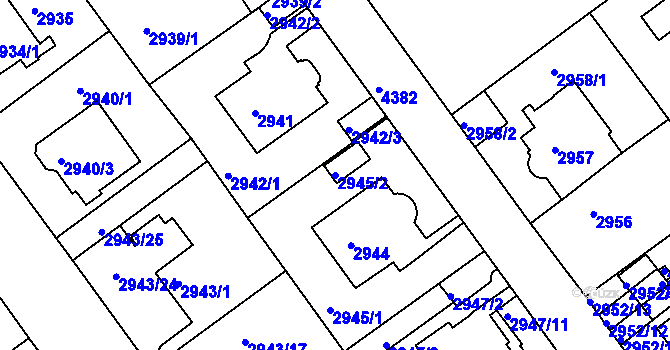 Parcela st. 2945/2 v KÚ Teplice, Katastrální mapa