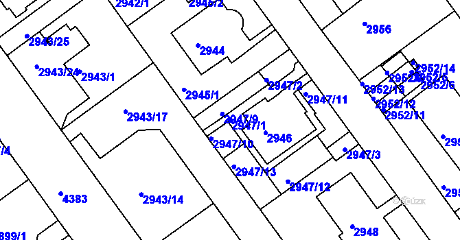 Parcela st. 2947/1 v KÚ Teplice, Katastrální mapa