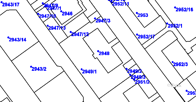 Parcela st. 2948 v KÚ Teplice, Katastrální mapa