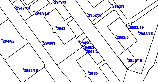Parcela st. 2949/2 v KÚ Teplice, Katastrální mapa