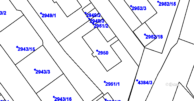 Parcela st. 2950 v KÚ Teplice, Katastrální mapa