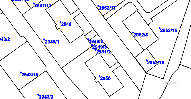 Parcela st. 2951/2 v KÚ Teplice, Katastrální mapa