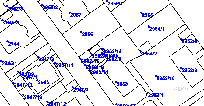 Parcela st. 2952/5 v KÚ Teplice, Katastrální mapa