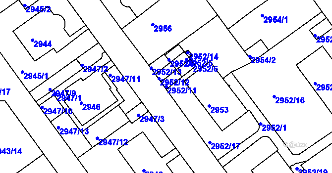 Parcela st. 2952/11 v KÚ Teplice, Katastrální mapa