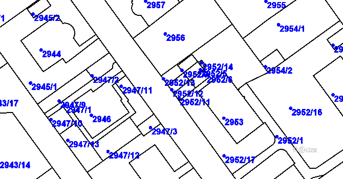 Parcela st. 2952/12 v KÚ Teplice, Katastrální mapa