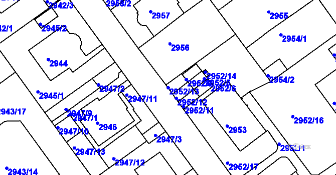 Parcela st. 2952/13 v KÚ Teplice, Katastrální mapa