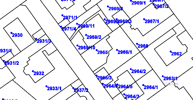 Parcela st. 2965 v KÚ Teplice, Katastrální mapa
