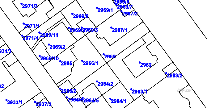 Parcela st. 2968 v KÚ Teplice, Katastrální mapa