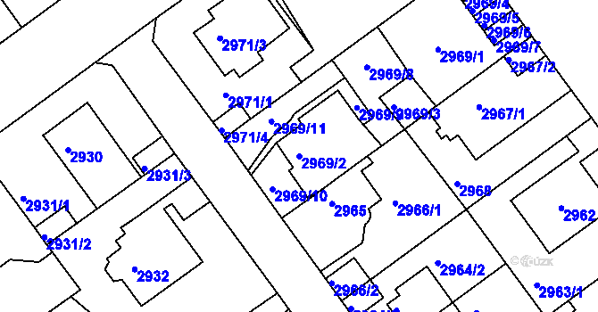 Parcela st. 2969/2 v KÚ Teplice, Katastrální mapa