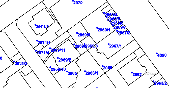 Parcela st. 2969/3 v KÚ Teplice, Katastrální mapa