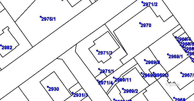 Parcela st. 2971/3 v KÚ Teplice, Katastrální mapa