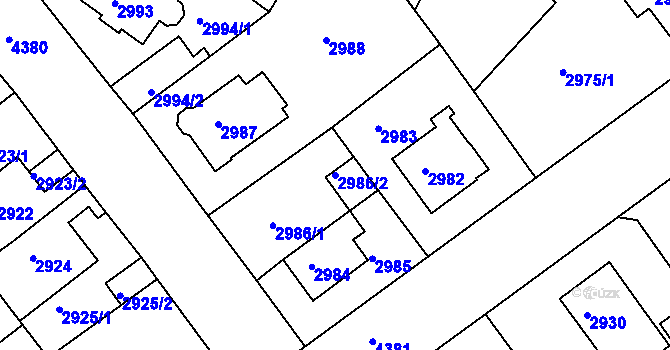 Parcela st. 2986/2 v KÚ Teplice, Katastrální mapa