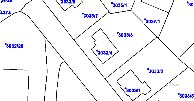 Parcela st. 3033/4 v KÚ Teplice, Katastrální mapa