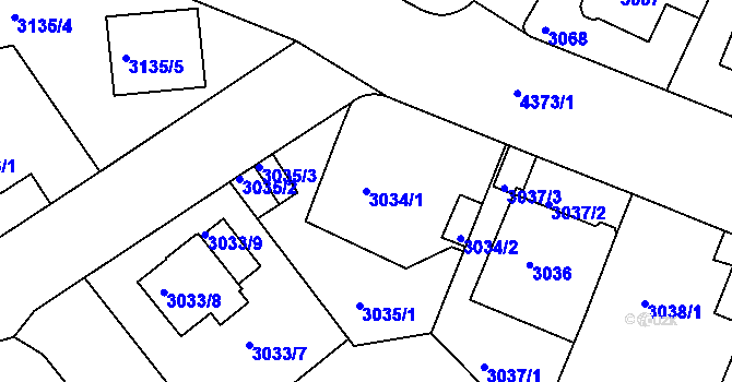 Parcela st. 3034/1 v KÚ Teplice, Katastrální mapa