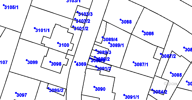 Parcela st. 3089/3 v KÚ Teplice, Katastrální mapa