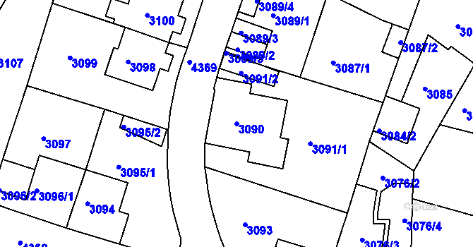 Parcela st. 3090 v KÚ Teplice, Katastrální mapa