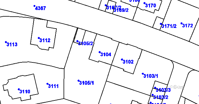 Parcela st. 3104 v KÚ Teplice, Katastrální mapa
