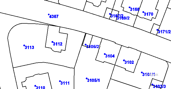 Parcela st. 3105/2 v KÚ Teplice, Katastrální mapa