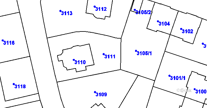 Parcela st. 3111 v KÚ Teplice, Katastrální mapa