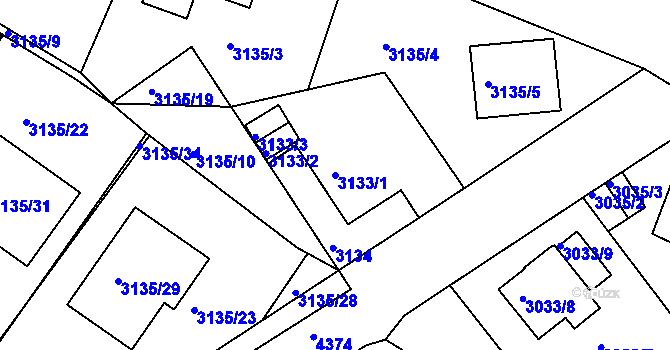 Parcela st. 3133/1 v KÚ Teplice, Katastrální mapa